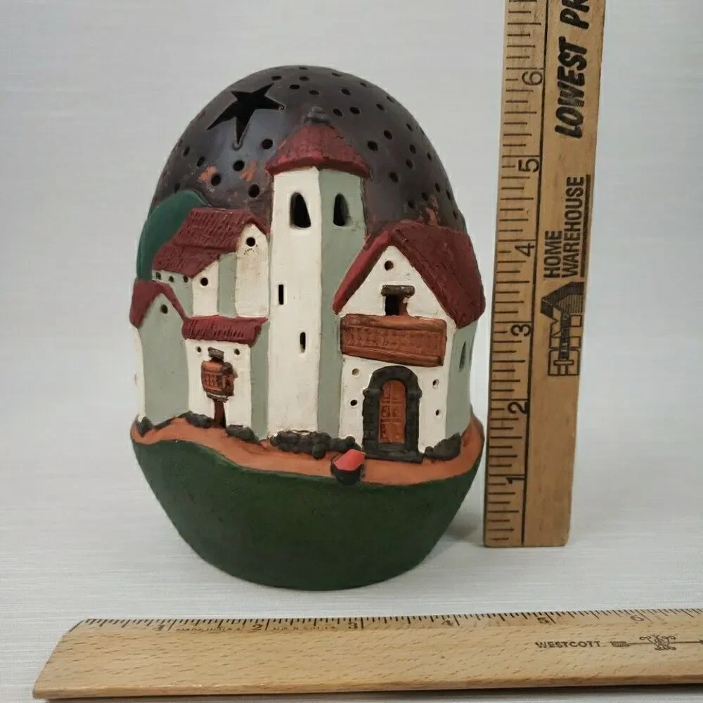 Peruvian Village Egg Shaped Luminary Candle Cover Terra Cotta Folk Art Salas